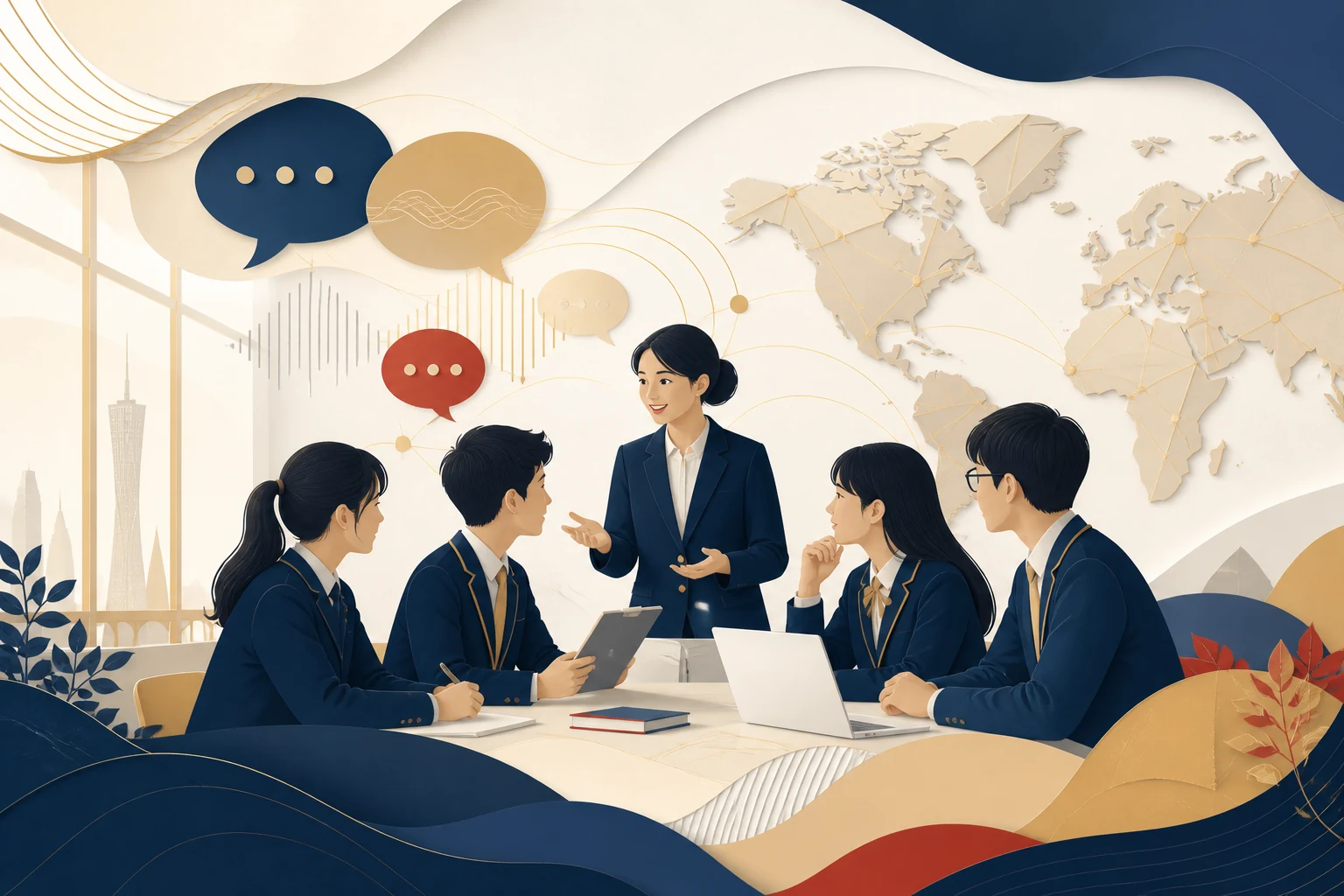Conceptual classroom scene for language and communication skills